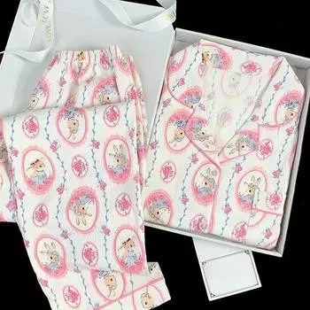 Весна и осень женская хлопковая пижама Cloud комплект домашней одежды для студентов с милым принтом длинные рукава длинные брюки пижама домашняя одежда M