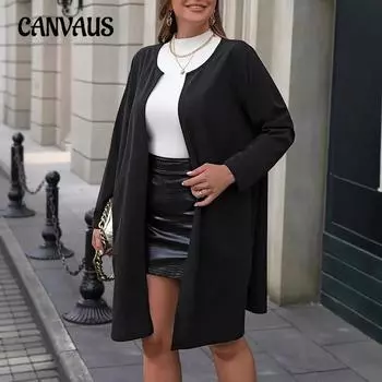 Весна и осень Женская куртка больших размеров средней длины Повседневный простой кардиган 0XL чёрный