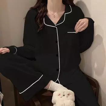 Весна и осень Женская мода спальный домашний комплект для девочек Осень и зима Простая повседневная пижама домашний комплект M белый