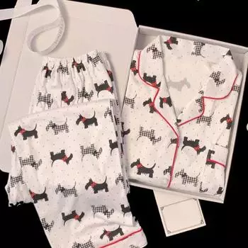 Весна и осень женская новая пижама с длинными рукавами домашний костюм с рисунком для девочек-студенток женский домашний костюм M