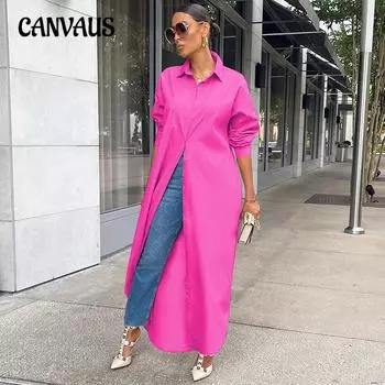 Весна и осень женская однотонная повседневная длинная рубашка больших размеров S небесно-голубой