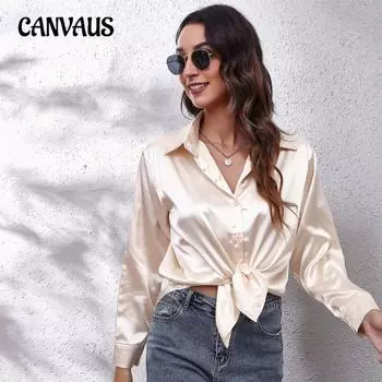 Весна и осень женская однотонная рубашка свободная блузка с длинным рукавом S белый