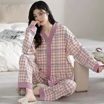 Весна и осень Женская пижама Домашняя одежда Комплект для девочек Домашняя одежда Повседневный стиль Длинные рукава Брюки Пижама M