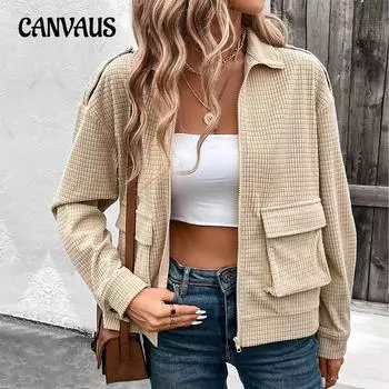 Весна и осень Женская повседневная фактурная верхняя модная однотонная куртка S хаки