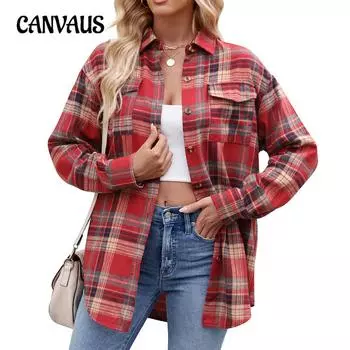 Весна и осень женская повседневная мода свободная клетчатая рубашка с карманом S светло-зеленый