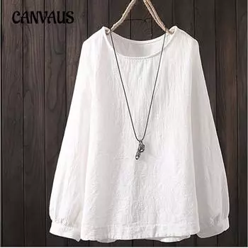 Весна и осень Женская рубашка больших размеров с длинным рукавом и круглым вырезом S белый