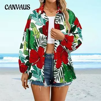 Весна и осень Женская рубашка больших размеров с длинным рукавом и принтом Блузка S красный