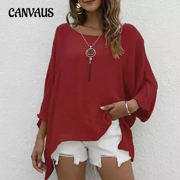 Весна и осень женская рубашка больших размеров с круглым вырезом, повседневный свободный топ S красный