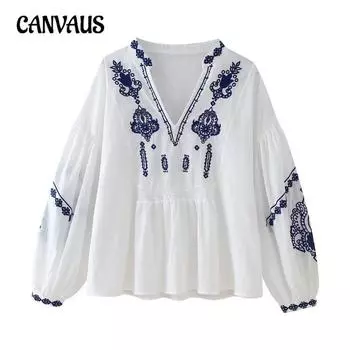 Весна и осень женская рубашка больших размеров уличная мода повседневная вышитая бисером топ с длинным рукавом XS белый