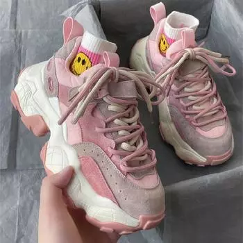 Весна и осень Женская спортивная обувь Дизайнерские кроссовки Женские уличные стили Девочки Массивные кроссовки Модная женская повседневная обувь 35 розовый