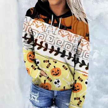 Весна и осень женская толстовка с капюшоном, напечатанная на 3D-принтере с цветными узорами, модная свободная толстовка с капюшоном с длинным рукавом S