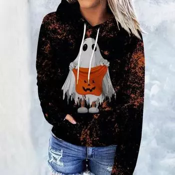 Весна и осень женская толстовка с капюшоном с 3D-принтом и элементом «Хеллоуин», модная свободная толстовка с длинным рукавом и капюшоном, уличная одежда S