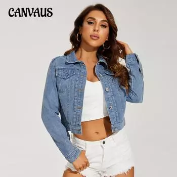 Весна и осень женские джинсовые топы короткая джинсовая куртка XS синий