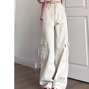 Весна и осень женские новые ретро High Street свободные широкие повседневные брюки XS белый
