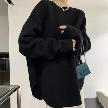 Весна и осень женские свитера уличная одежда свободные топы женские пуловеры женские джемперы с длинным рукавом и круглым вырезом трикотажные ребристые свитера one Size кофейный