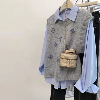 Весна и осень Женский безрукавный серый вязаный многослойный жилет Дизайн нерегулярный вязаный жилет женский жилет M серый