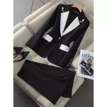 Весна и осень женский брючный костюм комплект из 2 предметов офисная женская деловая рабочая одежда формальный пиджак и брюки XXXXL белый