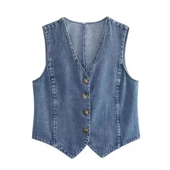 Весна и осень Женский джинсовый жилет Жилет Женский жилет без рукавов Куртка L синий