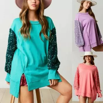 Весна и осень женский новый топ повседневный свитер с длинным рукавом вышивка свободный женский S фиолетовый