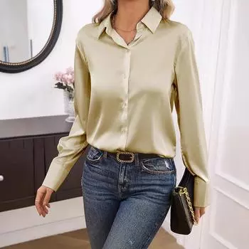 Весна и осень женский однотонный кардиган свободная повседневная рубашка с длинным рукавом S абрикосовый