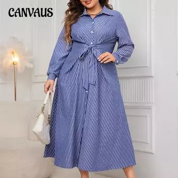 Весна и осень Женское платье большого размера в полоску с завязкой Модные платья в полоску с длинным рукавом XL синий