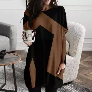 Весна и осень Женское повседневное платье больших размеров с V-образным вырезом и круглым вырезом, длинным рукавом, в стиле пэчворк XXXXXXL серый