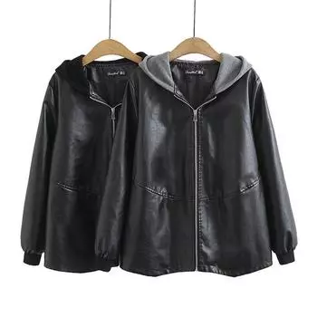 Весна и осень зима короткое женское тонкое пальто больших размеров однотонное с капюшоном повседневное свободное универсальное пальто на молнии 4XL