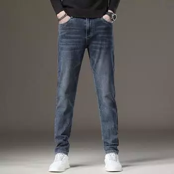 Весна и осень зима мужские плюшевые/тонкие джинсы универсальная верхняя одежда узкие прямые модные брендовые длинные брюки высокого класса 28 синий