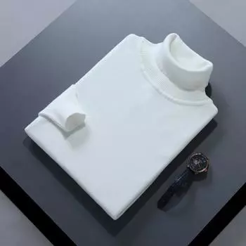 Весна и осень зима мужской свитер с высоким воротником теплый высококачественный шерстяной свитер модная трикотажная толстовка с капюшоном S белый