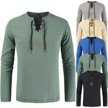 Весна и осень зима новая мужская молодежная повседневная футболка с длинным рукавом однотонная футболка в европейском и американском стиле модные тренды S хаки