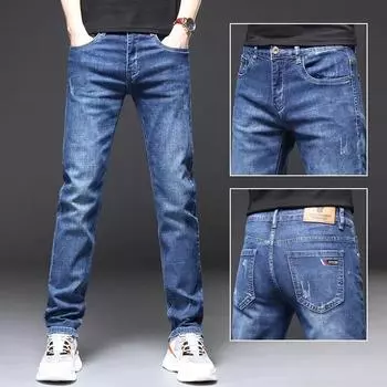 Весна и осень зима новые мужские обычные джинсы облегающие прямые эластичные деловые универсальные длинные брюки 28