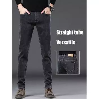 Весна и осень зима новые мужские обычные джинсы облегающие прямые эластичные деловые универсальные длинные брюки 28