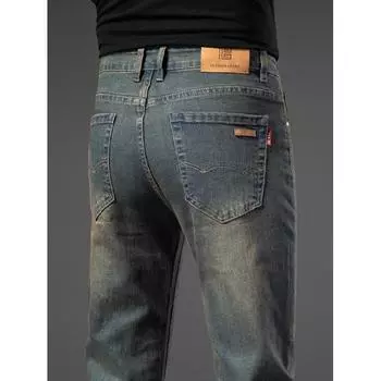 Весна и осень зима новые мужские плюшевые/обычные джинсы облегающие прямые эластичные деловые универсальные длинные брюки 28