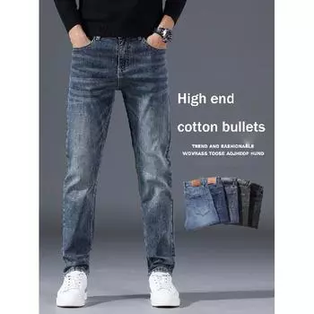 Весна и осень зима новые мужские плюшевые/обычные джинсы облегающие прямые эластичные деловые универсальные длинные брюки 28