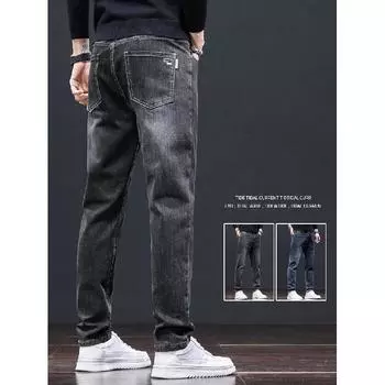 Весна и осень зима новые мужские плюшевые джинсы стройнящие прямые эластичные деловые универсальные длинные брюки 28