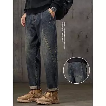 Весна и осень зима новые мужские плюшевые/обычные джинсы облегающие прямые эластичные деловые универсальные длинные брюки 28