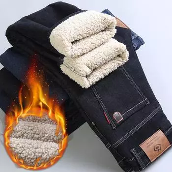 Весна и осень зима новые мужские плюшевые/обычные джинсы облегающие прямые эластичные деловые универсальные длинные брюки 28