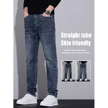 Весна и осень зима новые мужские толстые джинсы облегающие прямые эластичные деловые универсальные длинные брюки 28