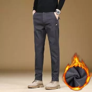 Весна и осень зима плюшевые утолщенные/обычные повседневные брюки для мужчин модные универсальные маленькие прямые брюки-трубы большие мужские брюки 28 кофейный