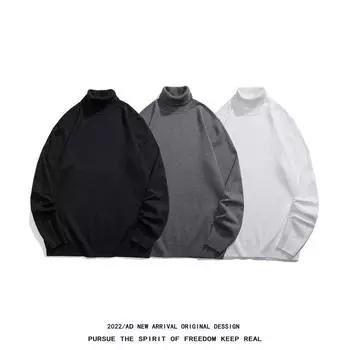 Весна и осень зима ретро простой однотонный свитер с высоким воротником снизу мужской свободный внутренний свитер верхняя одежда повседневная толстовка с капюшоном трикотажный топ M белый