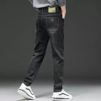 Весна и осень зима тонкий стиль новые мужские сине-серые джинсы облегающие прямые модные повседневные длинные брюки 28