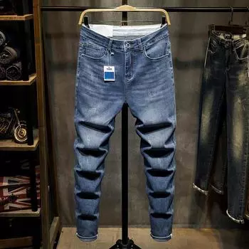 Весна/лето 2023 г. Мужские облегающие джинсы-шаровары с высокой эластичностью — модные зауженные брюки больших размеров 38 чёрный