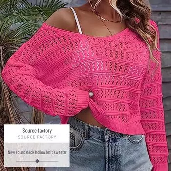 Весна/Лето 2024 Европейский и Американский свитер ажурной вязки с круглым вырезом White