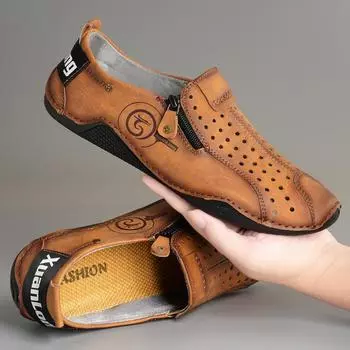 Весна/лето 2024 г. Мужские повседневные кожаные туфли большого размера с молнией Octopus - корейский стиль 44 светло-коричневого