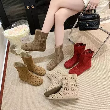 Весна-лето 2024 года. Модные ботильоны с квадратным носком и вырезом. Дышащие балетки на плоской подошве. Удобные женские перфорированные сандалии. 35 хаки