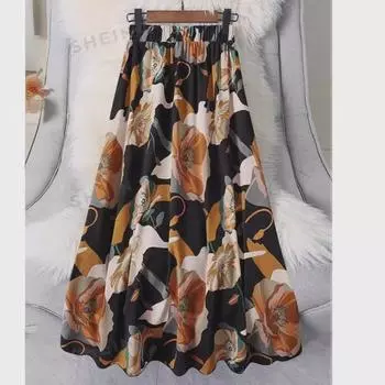 Весна/Лето 2024 Прозрачная юбка А-силуэта с эластичным поясом и принтом Extra Large чёрный