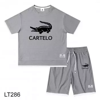 Весна/лето 2024, вафельный хлопковый смешанный мужской и женский спортивный комплект с принтом для отдыха, комплект для пары M серебряный