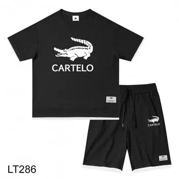 Весна/лето 2024, вафельный хлопок, мужской и женский спортивный комплект для отдыха с принтом, комплект для пары M чёрный