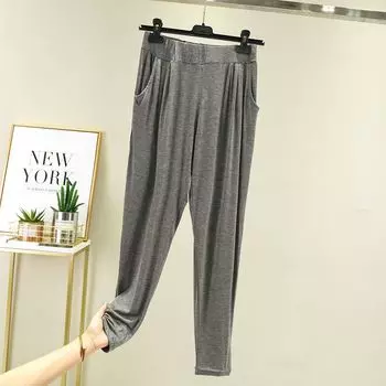 Весна/Лето 2025 Модальные Повседневные Брюки Женские Тонкие Свободные Спортивные Москитозащитные Узкие Брюки с Высокой Посадкой Брюки-Шаровары для Кондиционирования Пижамные Брюки Dark gray L (recommended 50.00 kg-60.00 kg