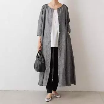Весна/Лето 2025 Универсальное льняное платье-миди с кардиганом One Size серый